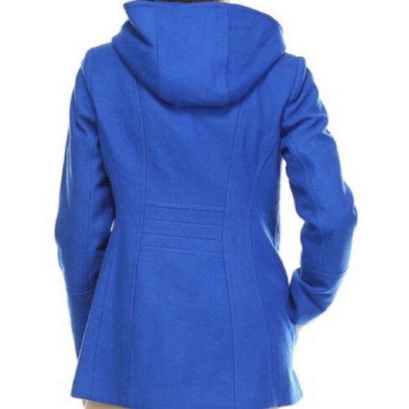 NWT London Fog Cobalt Blue Hooded Pea Coat L142360 - Picture 2 of 4